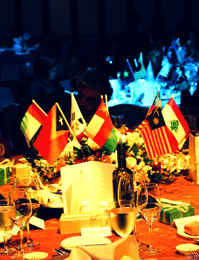 UNAS 40th Anniversary Gala Dinner, table with national flags, Shangri-La Hotel Singapore
