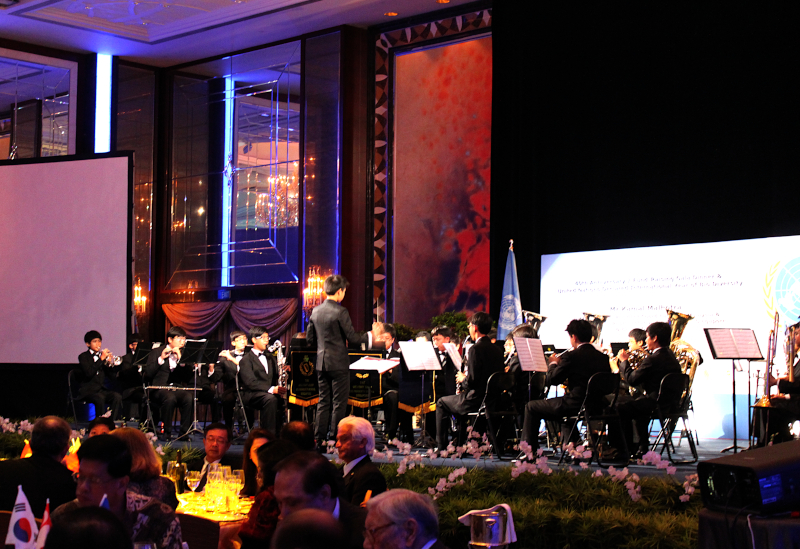 St. Patrick's School Military Band onstage at the UNAS 40th Anniversary Gala Dinner, Singapore